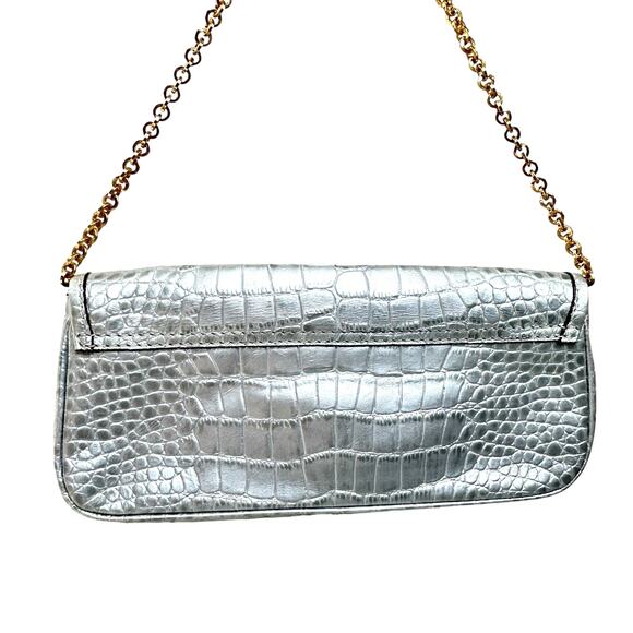 Antonio Melani Silver Leather Croc Embossed Shoulder Bag Metallic Maximalist - Picture 3 of 10